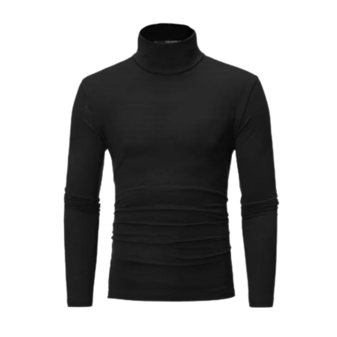 Herren Langarmshirt mit hohem Kragen – Slim Fit, Schwarz