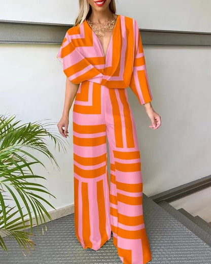 V-Ausschnitt Jumpsuit für Damen mit Flügelärmeln