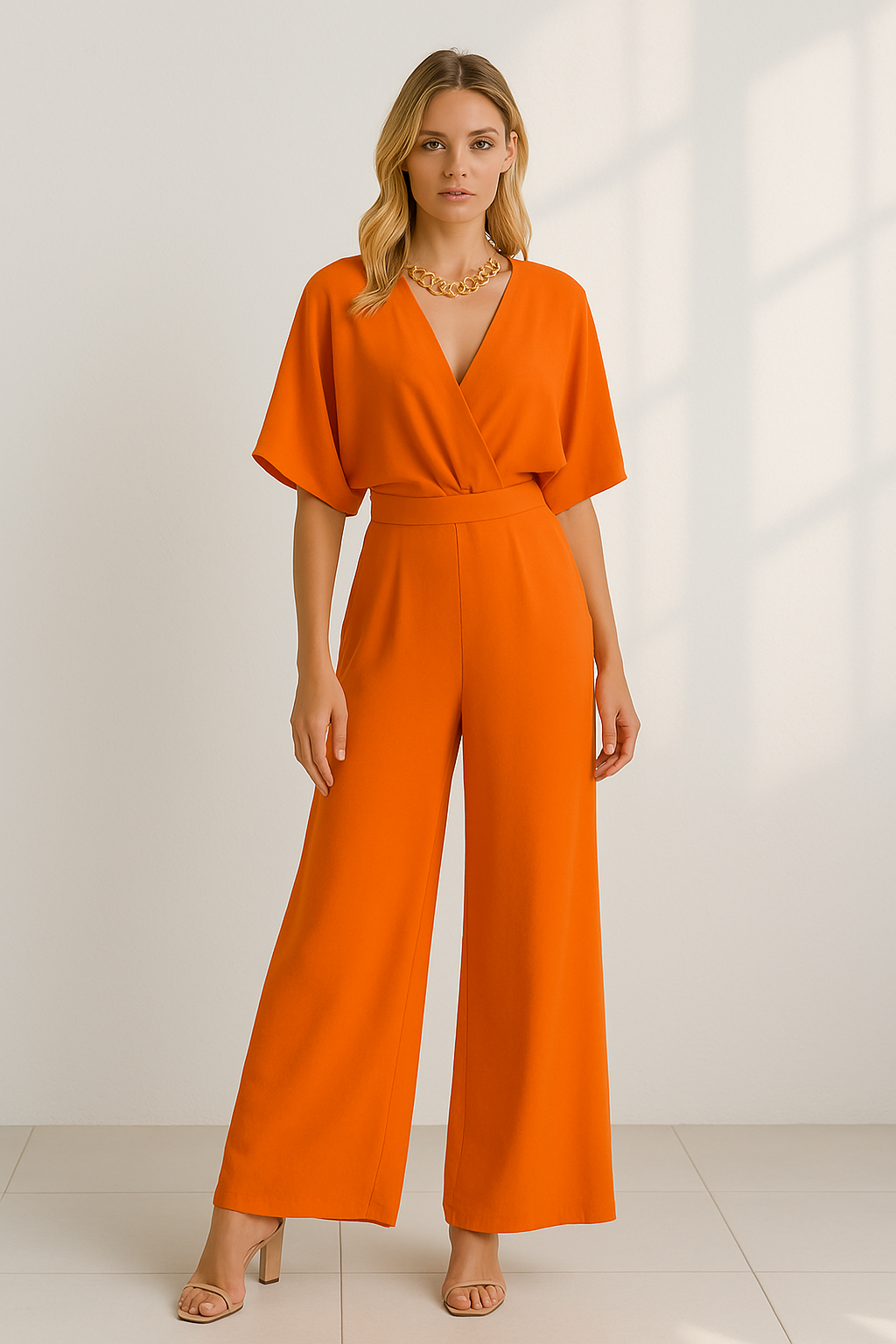V-Ausschnitt Jumpsuit für Damen mit Flügelärmeln