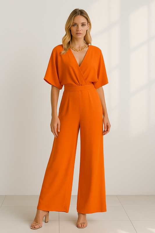 V-Ausschnitt Jumpsuit für Damen mit Flügelärmeln