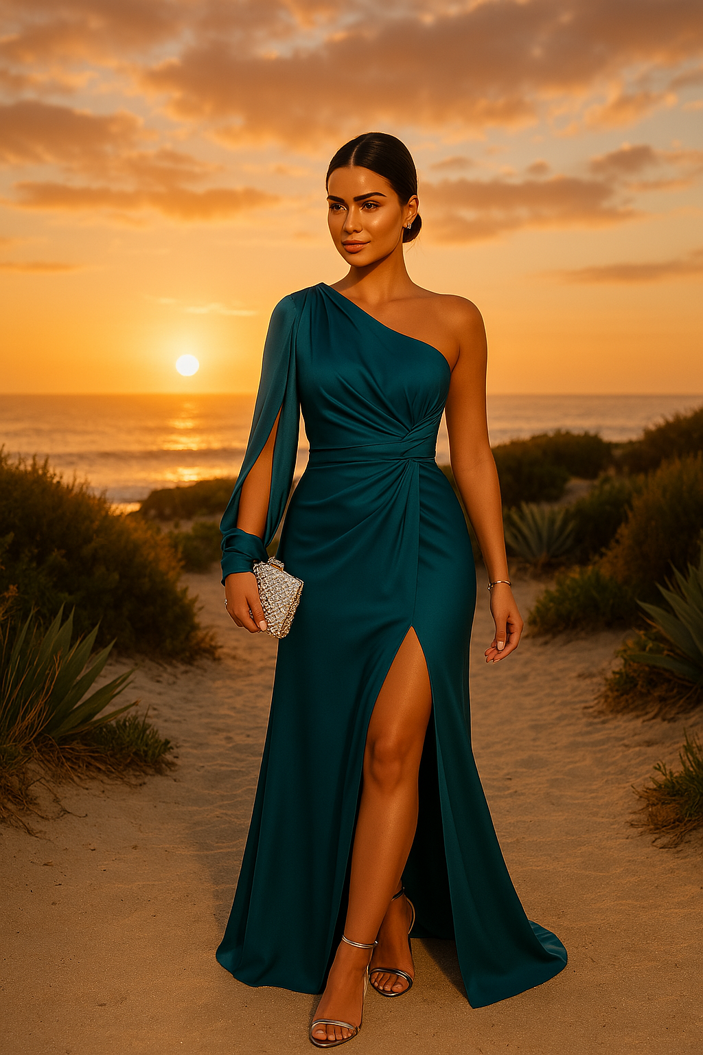 Ein Schulter-Kleid mit Drapierung