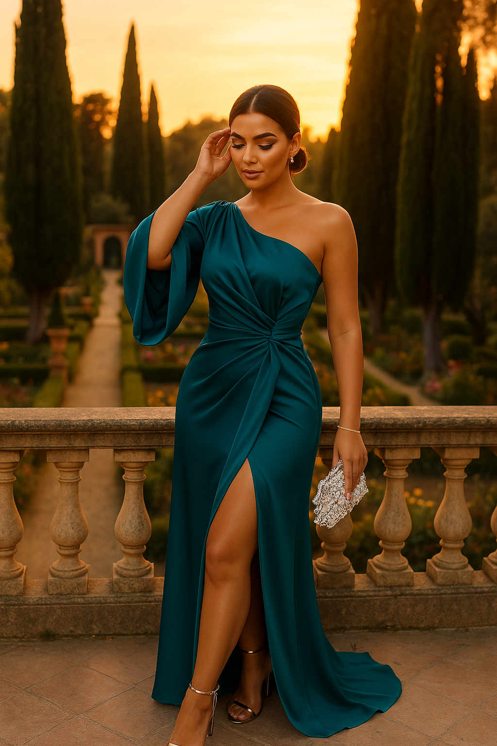 Ein Schulter-Kleid mit Drapierung