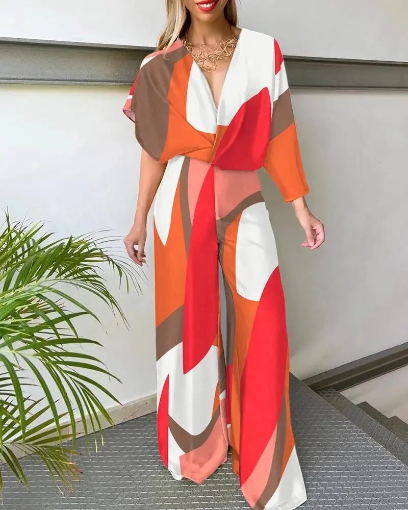 V-Ausschnitt Jumpsuit für Damen mit Flügelärmeln