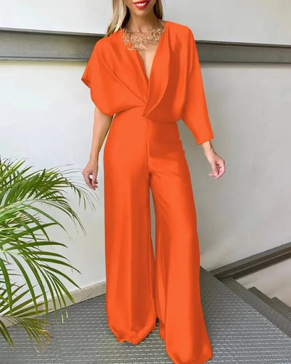 V-Ausschnitt Jumpsuit für Damen mit Flügelärmeln