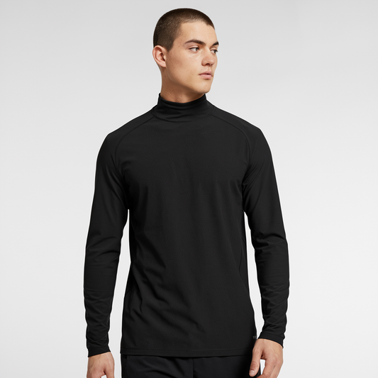 Herren Langarmshirt mit hohem Kragen – Slim Fit, Schwarz