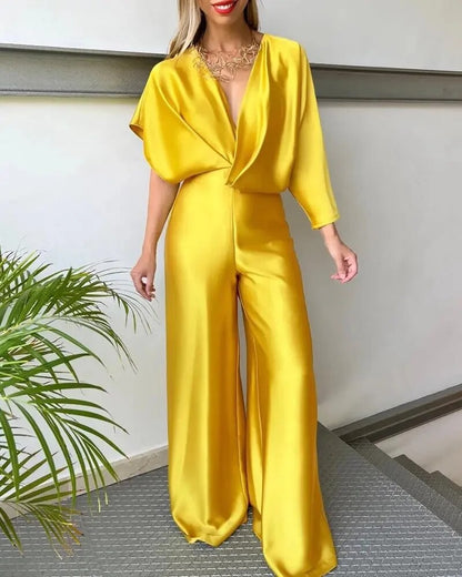 V-Ausschnitt Jumpsuit für Damen mit Flügelärmeln